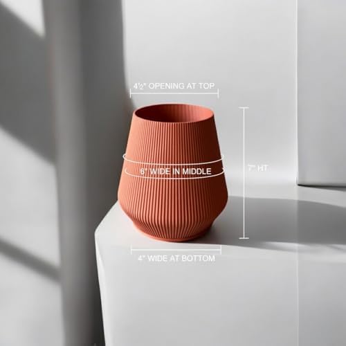 7" Modern Ribbed Planter - Plant-Based Sustainable Vase - Non-Toxic Indoor Pot for Live Plants with Soil or Dried Flowers, Minimalist Decor for Home & Office.(Terracota) - Image 5
