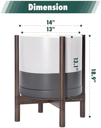 D'vine Dev Ceramic Pot with Walnut Wood Stand, White/Grey, 14 in, 55-B-T-6 - Image 3