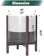 D'vine Dev Ceramic Pot with Walnut Wood Stand, White/Grey, 14 in, 55-B-T-6 - Image 3