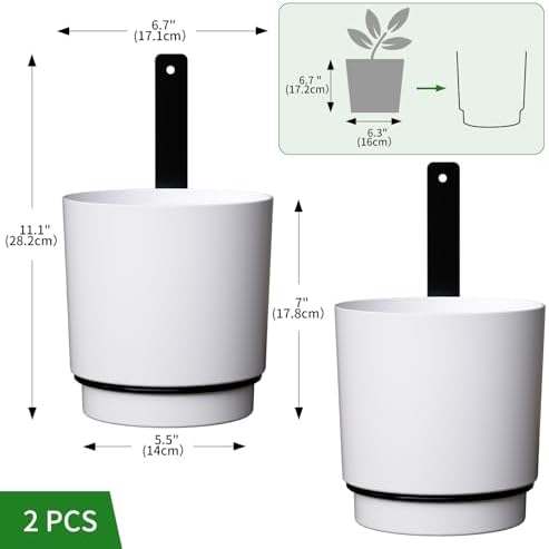2 Pcs Wall Mounted Hanging Planter Vase for Indoor Outdoor Plants,Modern Metal Wall and Ceiling Hanging Flower Pot with Removable Flower Pot,Minimalist Decor for Herbs Succulents Flowers,6.7Inch,White - Image 2