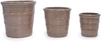 16" Ceramic Planters, Set of 3, 16 Inch, Taupe with Horizontal Rings - Image 3