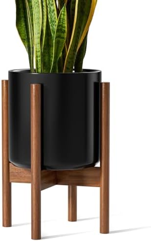 LE TAUCI Planter with Acacia Wood Stand, 10 Inch, Black by LETAUCI