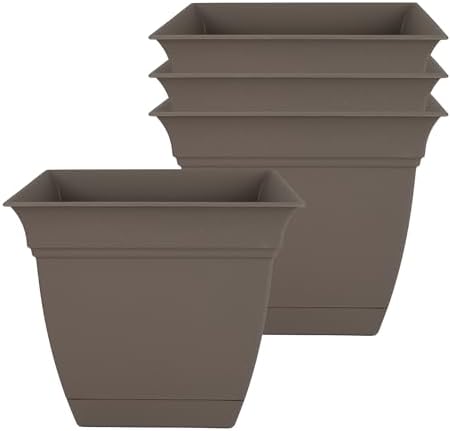 The HC Companies Eclipse Square Planter Pot, 8 Inch, Cappuccino, 4-Pack by TheHCCompanies