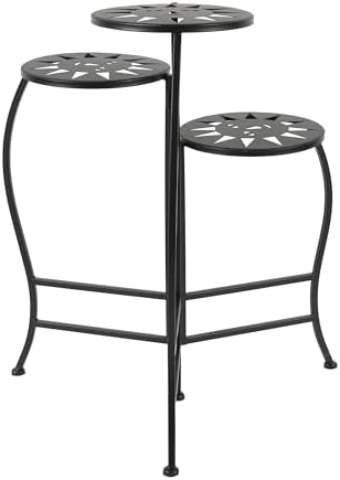 Deco 79 Metal Indoor Plantstand Folding 3 Tier Plant Shelf with Sun Face Cutouts, Plant Stand 18" x 18" x 24", Black - Image 6