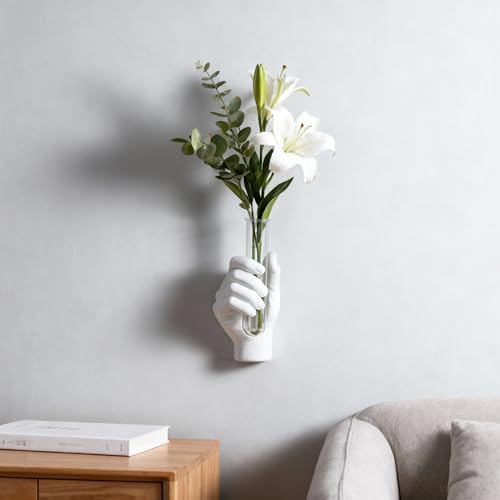 White Hand-Shaped Wall-Mounted Vase, Modern Creative Art Vase, Unique Wall Decoration, Fashionable Home Decor, Suitable for Living Rooms, Bathrooms, Patios, Foyers, and Office Decor. by DOVDOVHomeDecoration