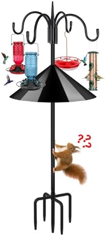 FEED GARDEN Heavy Duty Shepherds Hook Squirrel-Proof Bird Feeder Pole 92" Four Hooks 5-Prong Base & 19" Baffle for Outdoor Feeders & Plants by FEEDGARDEN