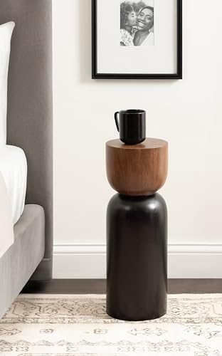 Kate and Laurel Teo Transitional Round Mango Wood Drink Table, 8 x 8 x 22, Walnut Brown and Black, Modern Sculptural Bedroom Nightstand with Unique Pedestal Table Design for Use as Indoor Plant Stand - Image 4