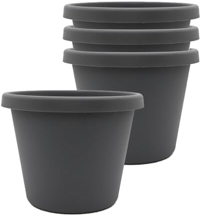 The HC Companies Prima Round Planter Pot, 8 Inch, Warm Gray, 4-Pack by TheHCCompanies