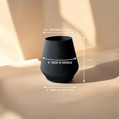 7" Modern Ribbed Planter - Plant-Based Sustainable Vase - Non-Toxic Indoor Pot for Live Plants with Soil or Dried Flowers, Minimalist Decor for Home & Office.(Noir) - Image 5