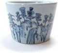 Japanese Banko Ware Ceramic Bonsai Pot 3.5 in (90 mm), Blue & White Handmade Pottery Planter, Made in Japan – Landscape Design by Unknown