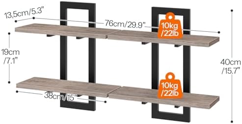 HOOBRO Floating Shelves, 15 Inch Wall Shelf Set of 2, Wall Mounted Storage Shelves 2-Tier, Hanging Bathroom Shelves, for Living Room, Bedroom, Bathroom, Kitchen, Greige BG32BJ01 - Image 2