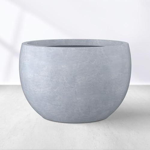 Kante Large Round Bowl Blue Gray Concrete Planter 20" Dia, Outdoor by Unknown