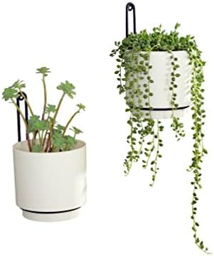 2 Pcs Wall Mounted Hanging Planter Vase for Indoor and Outdoor Plants Modern Metal Wall and Ceiling Planter Minimalist Flower Pot (White, 5.91 inch) - Image 3