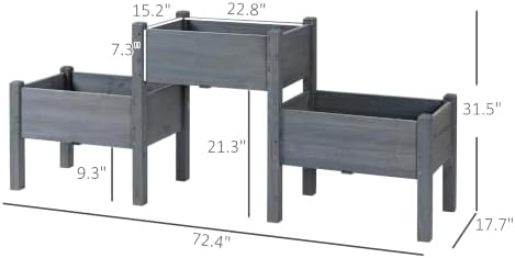 Outsunny Raised Garden Bed with 3 Planter Box Elevated Plant Stand, Gray - Image 7