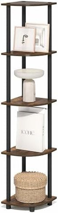 Furinno Turn-N-Tube Corner Shelf, 5-Tier Corner Bookshelf, Open Storage Shelves, for Organization and Storage, Living Room, Home Office, Garage, Bedroom, Amber Oak by Furinno-FitsYourSpaceFitsYourBudget