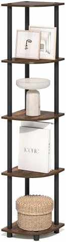 Furinno Turn-N-Tube Corner Shelf, 5-Tier Corner Bookshelf, Open Storage Shelves, for Organization and Storage, Living Room, Home Office, Garage, Bedroom, Amber Oak by Furinno-FitsYourSpaceFitsYourBudget