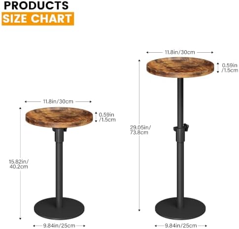 Homeiju Adjustable Round Side Table, Pedestal End Table for Small Spaces, Wooden Couch Table, Tall Drink Table for Living Room, Bedroom, Patio, Brown - Image 3