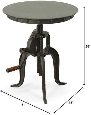 Carolina Chair & Table Adjustable Hand Crank 18" Wooden Top Rustic Side Table - Cast Iron Base Round Accent Table for Farmhouse, Living Room, or Bedroom (Industruial) - Image 7