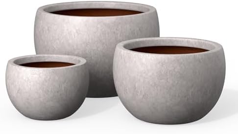 Kante Set of 3 CON Gray Concrete Bowl Round Planters for Modern Home by Unknown