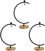 Ornament Display Stand Iron Hanging Pot Hook Stand Rack Holder for Hanging Glass Globe Terrarium Witch Ball Home Wedding Decoration Creative Gift Wood Base (Big G-Shaped Wood Base 3 Pack, Black) by YYYEARCHY