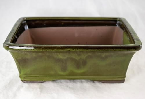 Yubonzai Rectangular Moss Green Glazed Bonsai Pot, Cactus & Succulent Planter with Mesh - 10"x 8"x 3.25" (Pot + MESH +Tray) - Image 2