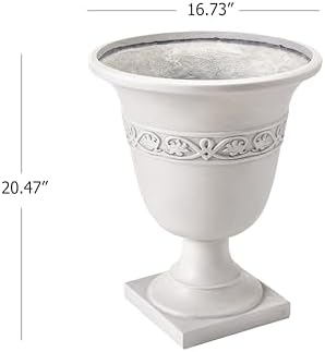 Merax 20.47" H Classic Outdoor Planter with Drainage, Antique White - Image 2