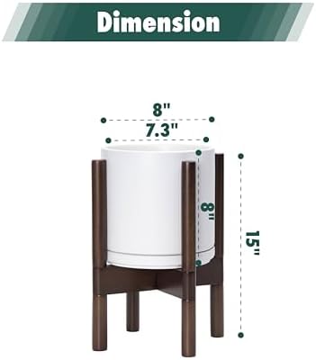 D'vine Dev Ceramic Pot with Walnut Wood Stand, White, 8 in, 55-B-Y-1 - Image 3