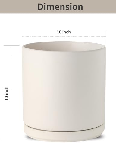 ADN 10inch White Ceramic Planter Pot with Drainage Hole and Saucer - Image 2
