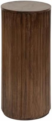Kate and Laurel Reid Modern Wooden Ribbed Drink Table; 10 x 10 x 22; Walnut Brown; Solid Wood Mini Table for Use as Pedestal Plant Stand Indoors or Small Nightstand Option by KateandLaurel