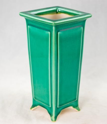Yubonzai Fine Square Glazed Cascade Bonsai Pot, Cactus & Succulent, Orchid Planter + Mesh - 3.5"x 3.5"x 7" Blue/Green (Green) by Unknown