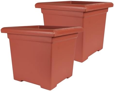 The HC Companies Accent Square Plant Pot, 15.5 Inch, Clay, 2-Pack by TheHCCompanies