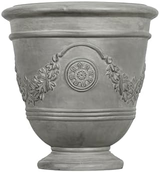 Merax 18.11" H Classical Garland-Carved Pedestal Urn Planter Weather-Resistant MGO Outdoor Flower Pot for Garden Patio and Front Porch Entrance,Gray - Image 3