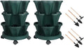 GameXcel Vertical Planter Tower - 3 Tier Stackable Garden Planters with Wheels and Tools Plant Pots for Strawberry Herb Flower and Vegetable Indoor Outdoor Use Green 2 Pack by GameXcel