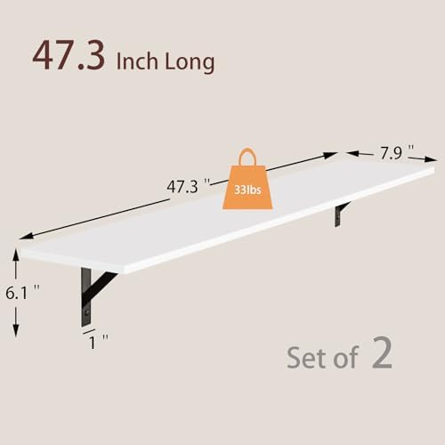 DINZI LVJ Long Wall Shelves, 47.3Inch Wooden Floating Shelves with Brackets - Image 3
