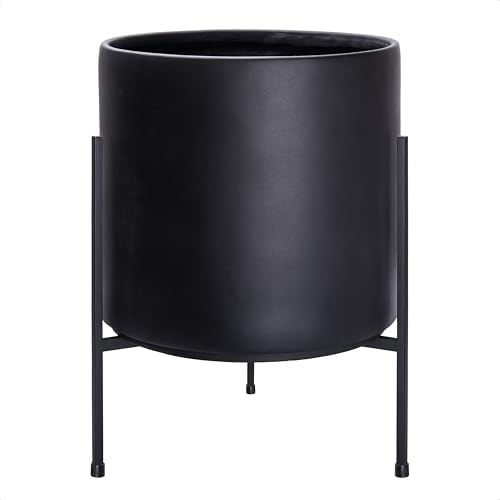 D'vine Dev Cylinder Planter Pot with Metal Stand, Black, 14 in, 96-T-B-4 by DvineDevPlanterPotsandStand
