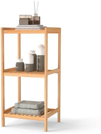 kinbor 3-Tier Bamboo Shelf Freestanding, Bathroom Standing, Natural Bamboo by kinbor