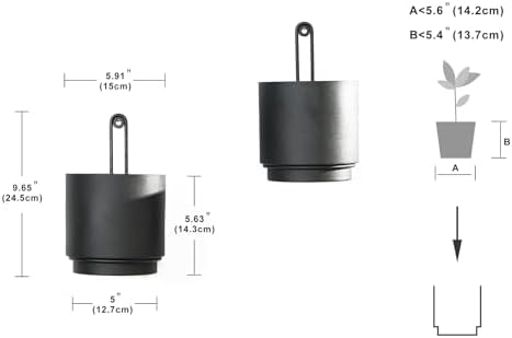 2 Pcs Wall Mounted Hanging Planter Vase for Indoor and Outdoor Plants Modern Metal Wall and Ceiling Planter Minimalist Flower Pot (Black, 5.91 inch) - Image 2