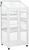 Wooden Greenhouse, Cold Frame Portable Greenhouse with Wheels and Adjustable Shelves for Indoor Outdoor Patio Balcony Garden, 31.5" Lx22.4 Wx62 H, Black (White) by Unknown