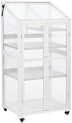 Wooden Greenhouse, Cold Frame Portable Greenhouse with Wheels and Adjustable Shelves for Indoor Outdoor Patio Balcony Garden, 31.5" Lx22.4 Wx62 H, Black (White) by Unknown