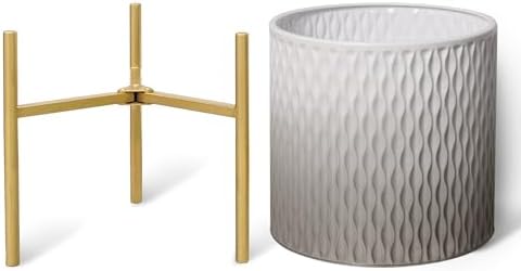 ARNIS Plants Pots with Stand,Set of 2 Flower Pots, Unique Mid Century Decorative Metal Flower Pots with Drainage,10.5&12.25 Inch, Grey and White - Image 3