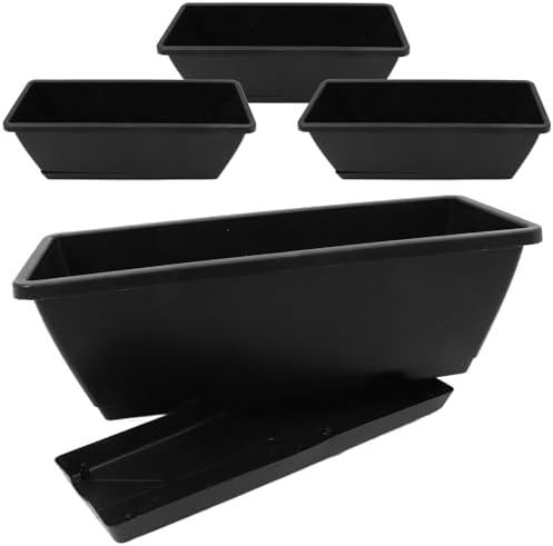 Veemoon 4 Pack Rectangle Window Box Planters with Tray for Flowers by Veemoon