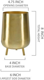 Serene Spaces Living 8" Gold Three Footed Planter, Stylish Iron Cachepot for Succulents, Cacti, Herbs, Mid-Century Inspired Indoor/Outdoor Pot, Living Room, Kitchen, Office, Made in India, Pack of 6 - Image 5