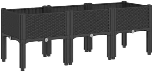 Gecheer Elevated Garden Planter Box with Legs, 47x16x17 Inch Black Raised Planter for Outdoor Patio, Durable PP Plastic Flower Pot with Rattan Look, Large Vegetable Herb Planter for Deck Yard Terrace - Image 2