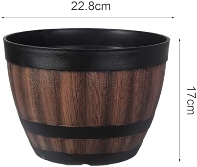 2PC Faux Whiskey Barrel Planting Basket with Tray, Plastic Bucket Barrel Plant Pot for Indoor Outdoor Yard Patio, Large Flowerpot with Drainage Holes for Flowers Plants - Image 3