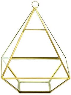 WGV Hanging Geometric Planter Terrarium Width 6" Height 8" Clear Glass Gold Frame DIY Succulent air Plant Miniature Fairy Garden Windowsill Decor Raised Pyramid 1 Piece by WGVInternational-OpusGlassware