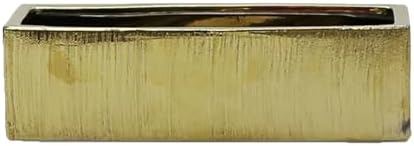 WGVI Long Rectangle Ceramic Planter Vase in Gold Etched 14" x 4" x 4"H, Rectangular Box Block Terrarium Pot, Flower Arrangement, Tabletop Centerpiece, Home Decor Organization Container, 4 Pcs. - Image 2