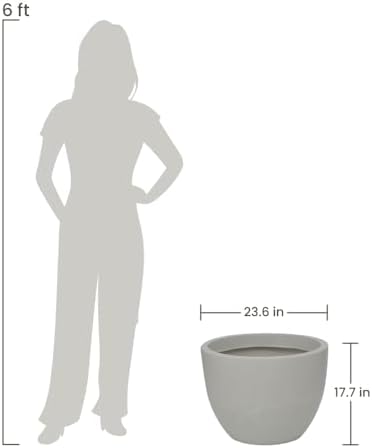 23.6" Wide Planter | Eco-Friendly Round Planter for Indoor or Outdoor Deck/Porch | Durable All-Weather Use Modern Pot for Trees, Flowers, Plants - Marbled White - Image 2