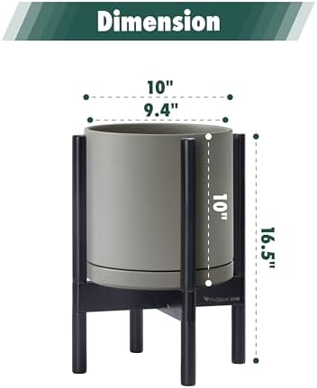 D'vine Dev Ceramic Pot with Ebony Wood Stand, Grey, 10 in, 55-B-L-3 - Image 3
