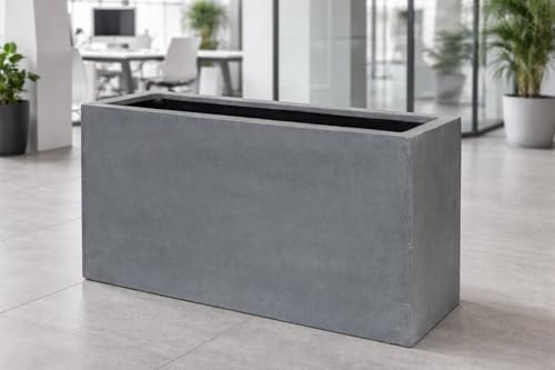 Pottery Pots Sleek Flower Box Elegant Modern Gray Rectangular Indoor Outdoor Planter Pot – 8”H x 8”W x 16”L - Flower Planters - Image 4