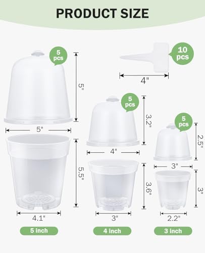 homenote 3/4/5 Inch Clear Nursery Pots with Domes for Propagation (15 Pcs) - Image 6